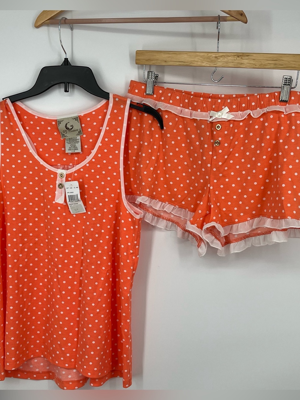 Pj Couture Orange Polka Dot Tank Top & Ruffle Shorts Sleep Set